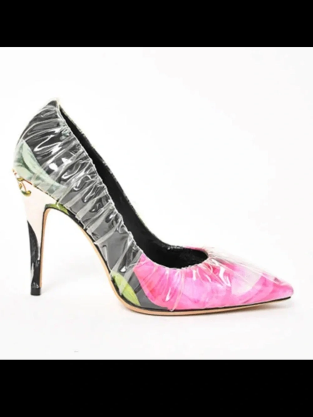 Off-White X Jimmy Choo Pink White Floral Satin Heels Plastic Overlay Size 37 - Picture 1 of 12